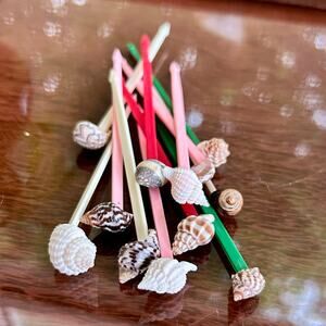 Set of 12 Vintage Shell Drink Picks – Coastal Tiki Party Seashell Cocktail Picks
